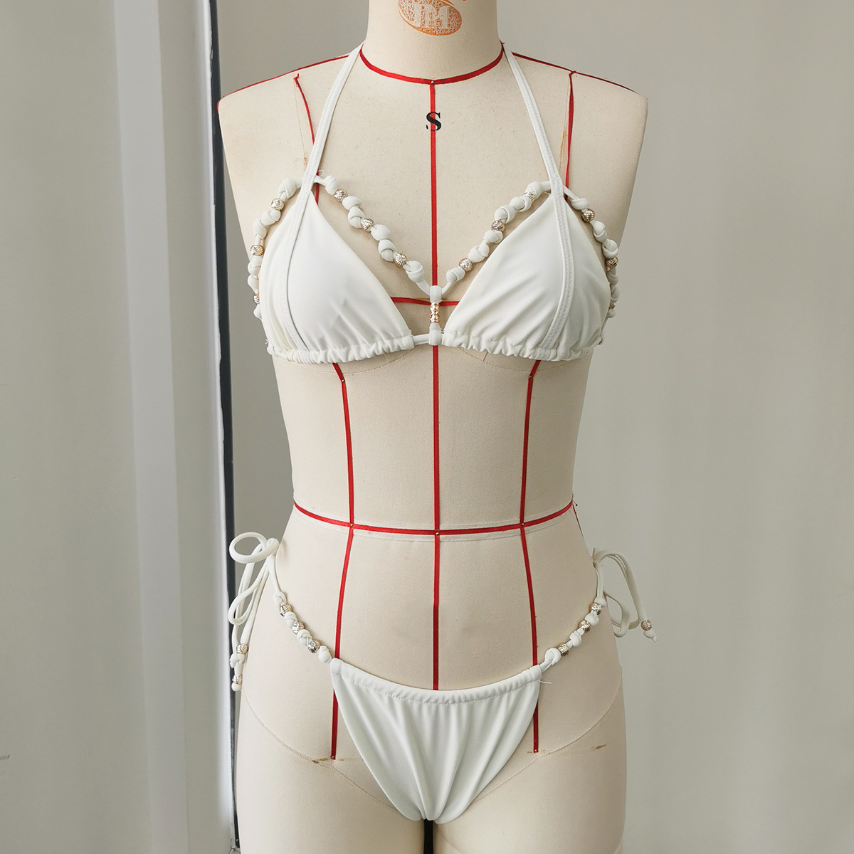 Solid Lace-Up Hollow-Out Backless Two-Piece Bikini Swimsuit