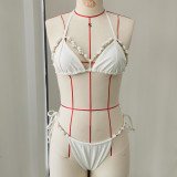Women Solid Color Bikini Lace-Up Hollow-Out Backless Two Pieces Swimwear
