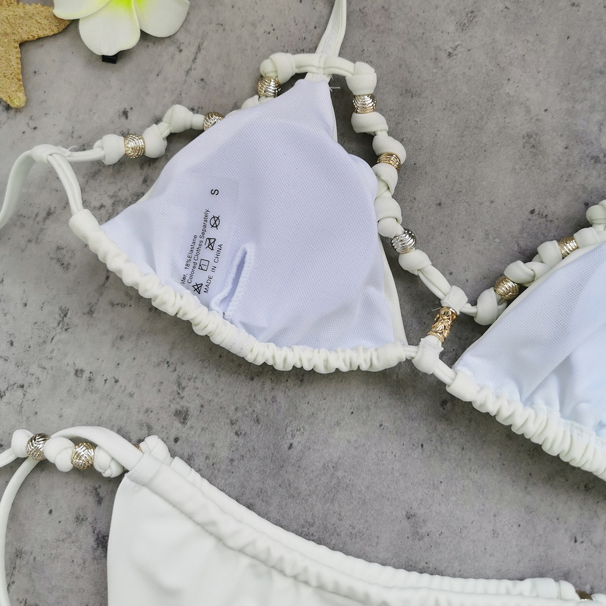 Solid Lace-Up Hollow-Out Backless Two-Piece Bikini Swimsuit