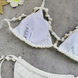 Women Solid Color Bikini Lace-Up Hollow-Out Backless Two Pieces Swimwear