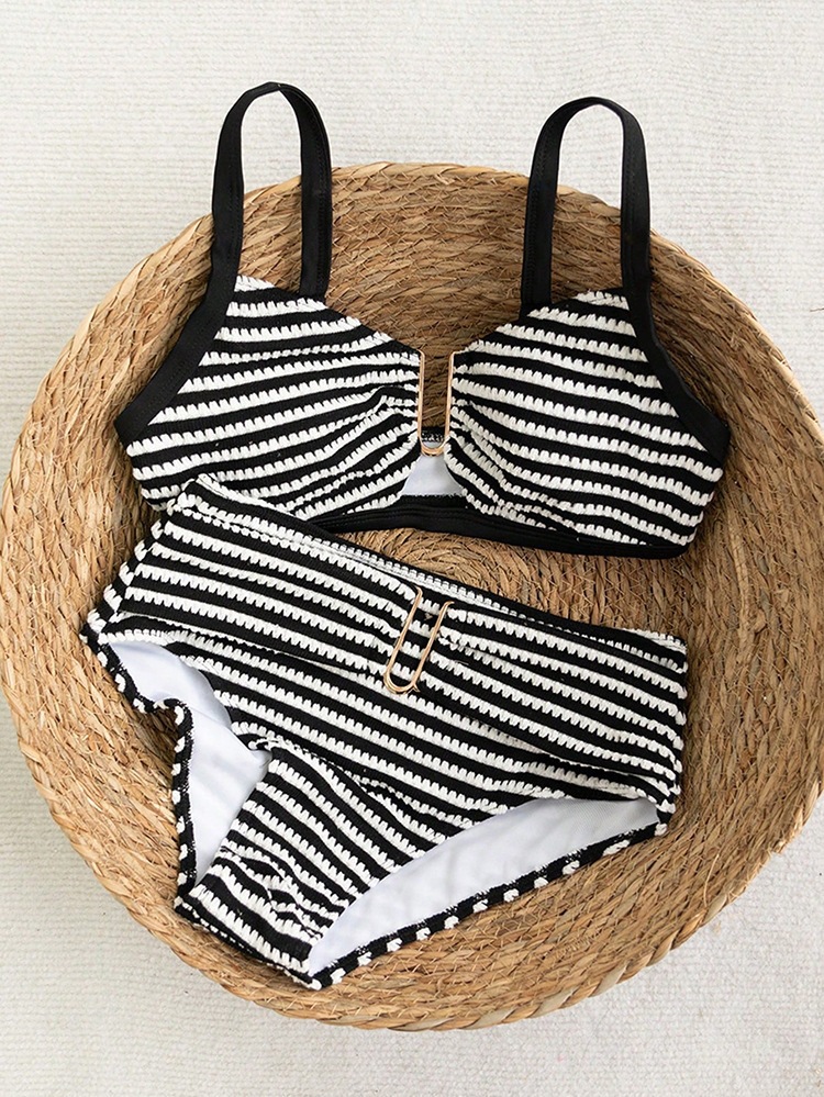 Striped Camisole Two-Piece Bikini Swimsuit for Beach Holidays
