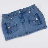 Women American Washed Slant Pocket Denim Skirt