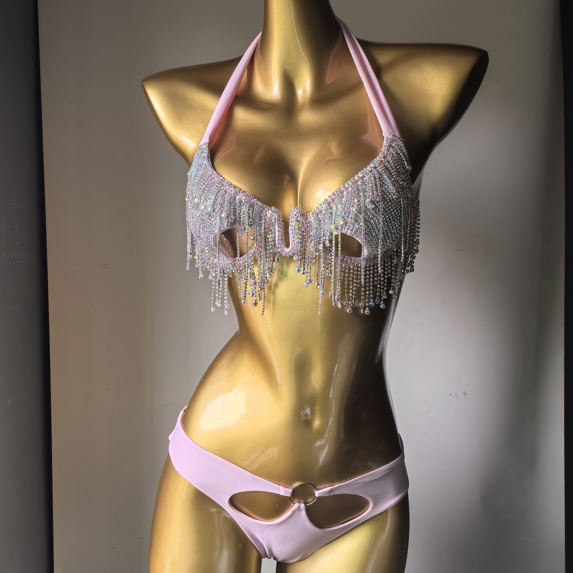 Rhinestone Hollow-Out Bikini Swimsuit for Pool Parties