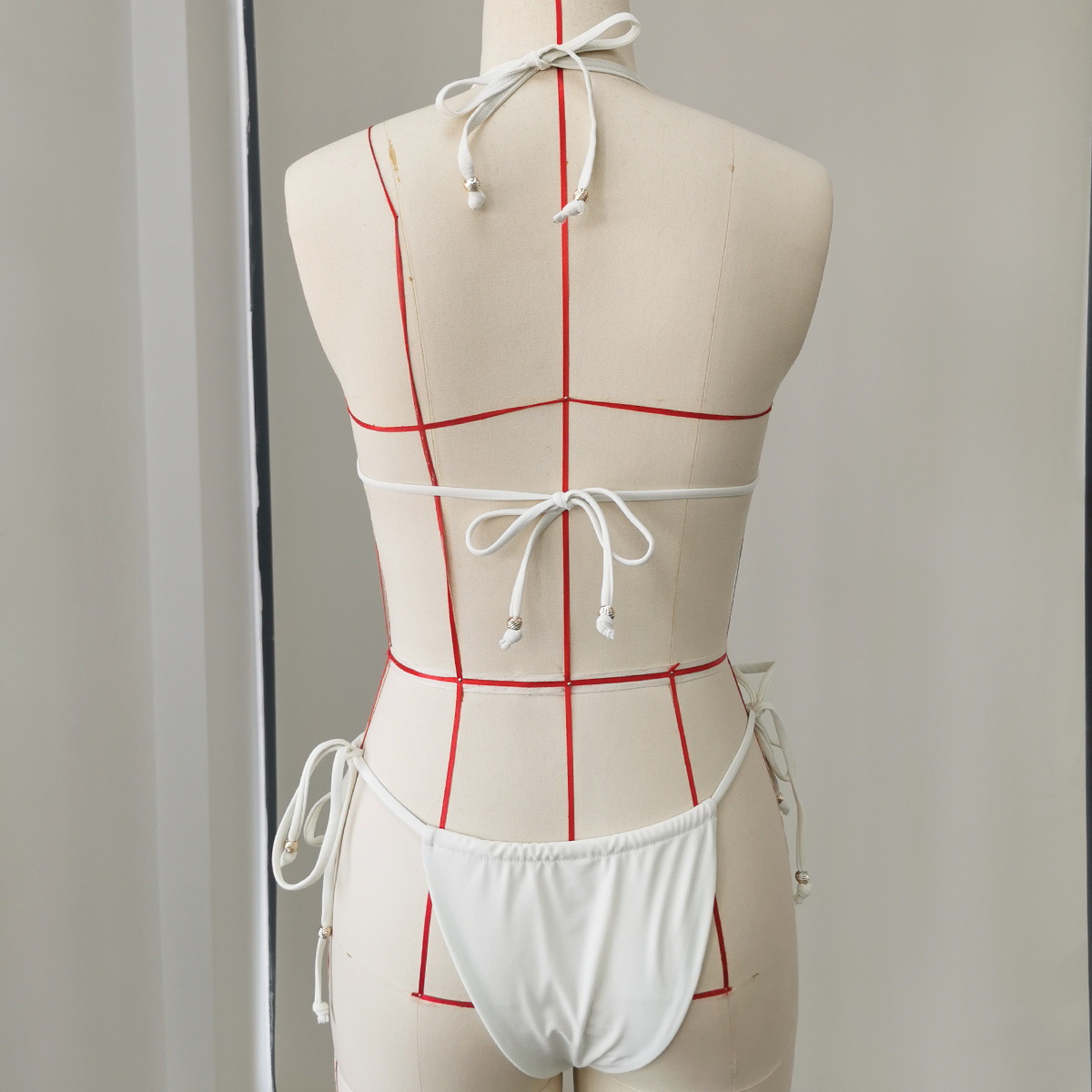 Solid Lace-Up Hollow-Out Backless Two-Piece Bikini Swimsuit