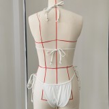 Women Solid Color Bikini Lace-Up Hollow-Out Backless Two Pieces Swimwear