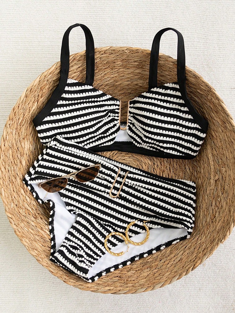 Striped Camisole Two-Piece Bikini Swimsuit for Beach Holidays