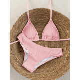 Women Solid Color Bikini Tie-Side Straps Two Pieces Swimwear