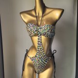Women Embroidered Crystal Diamond Bikini V Neck Lace-Up Holidays Swimwear