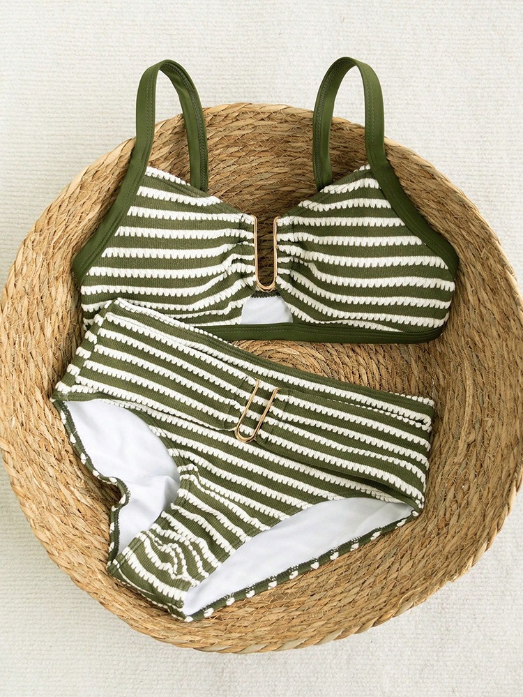 Striped Camisole Two-Piece Bikini Swimsuit for Beach Holidays