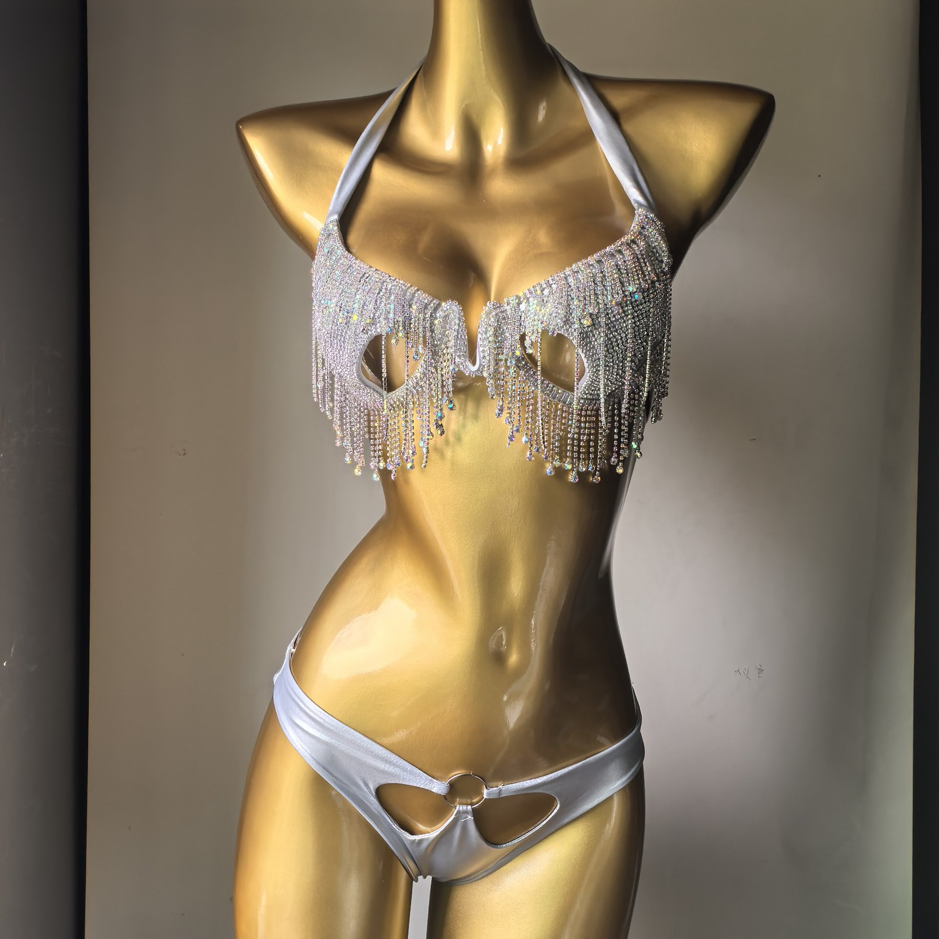 Rhinestone Hollow-Out Bikini Swimsuit for Pool Parties