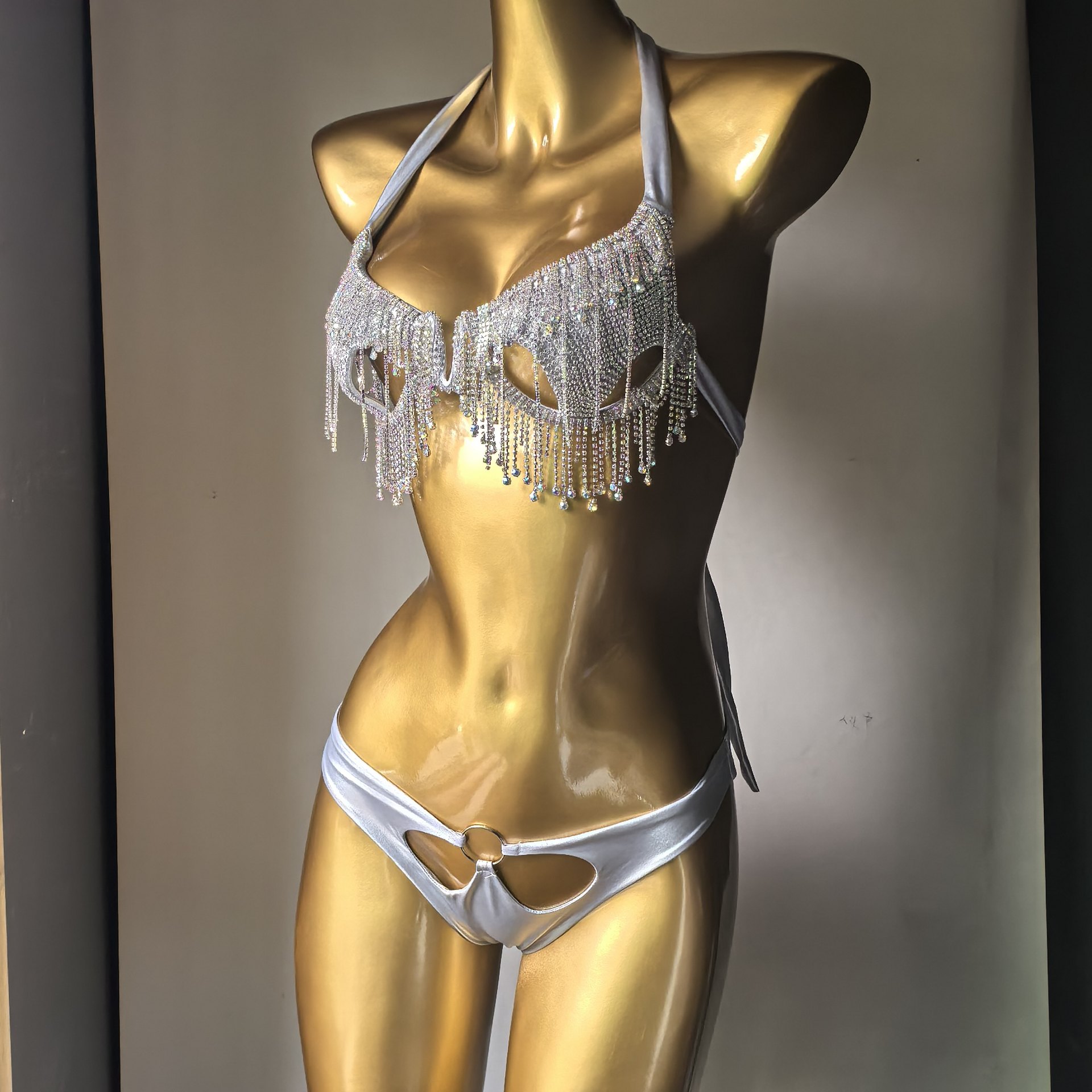 Rhinestone Hollow-Out Bikini Swimsuit for Pool Parties