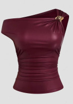 Women Solid Color Slash Shoulder Sleeveless Top Women Solid Color Slash Shoulder Sleeveless Top