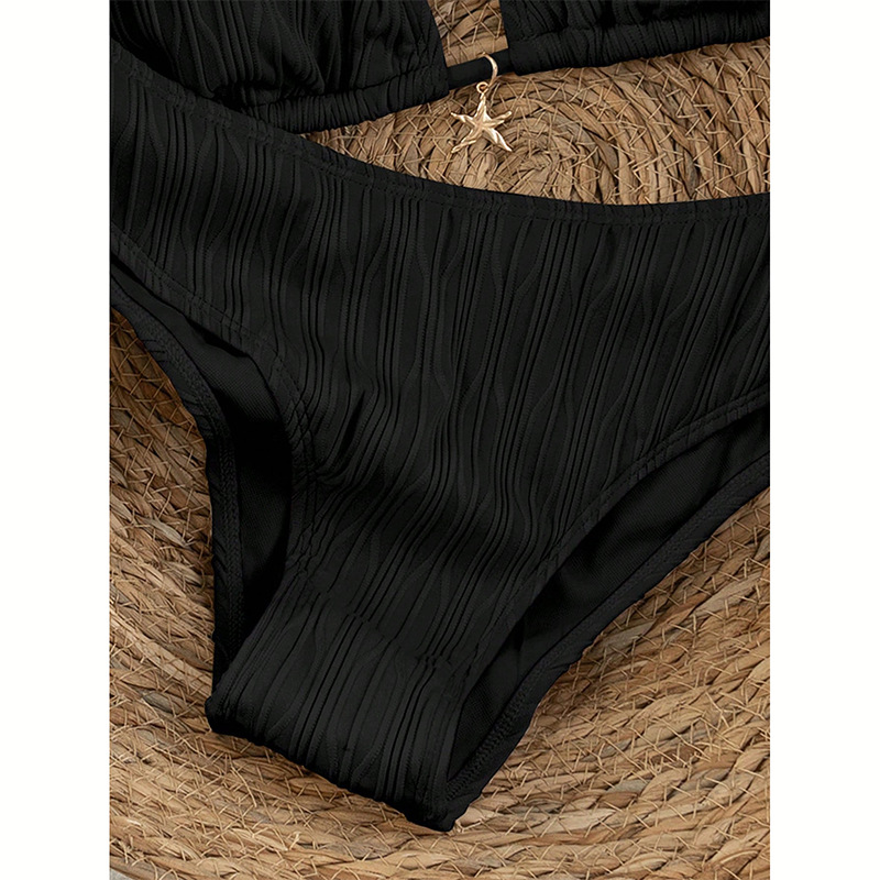 Solid Tie-Side Strap Two-Piece Bikini Swimsuit for Summer