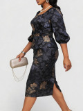 Plus Size Women Spring & Summer Printed Round Neck Dress