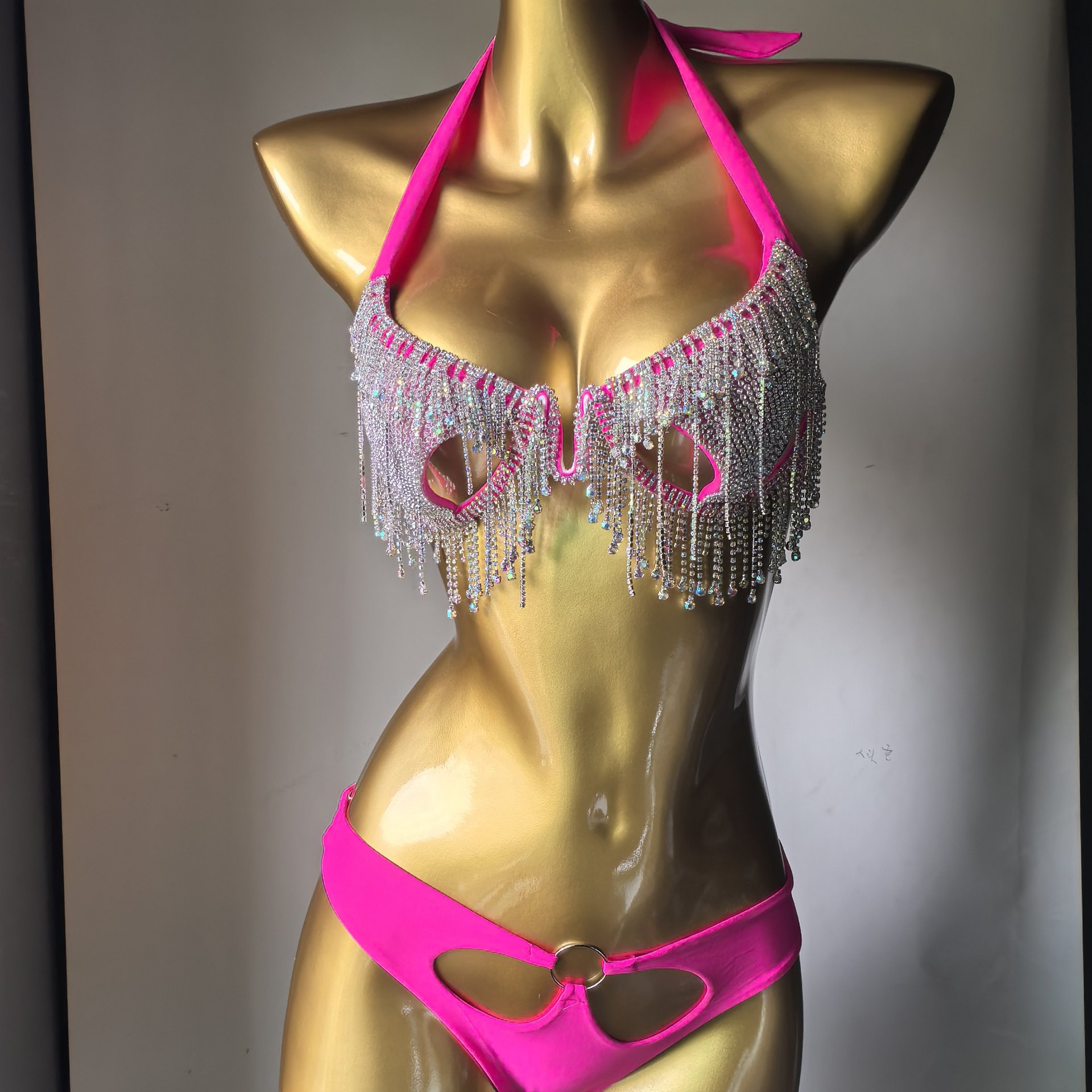 Rhinestone Hollow-Out Bikini Swimsuit for Pool Parties