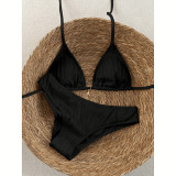 Women Solid Color Bikini Tie-Side Straps Two Pieces Swimwear