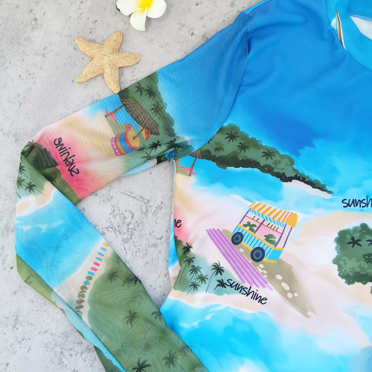 Mesh Patchwork Long Sleeve Zipper Surfing One-Piece Swimsuit