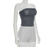 Women's Sexy Color Block Polka Dot Long Sleeve Cape Shorts Vest Three-Piece Set