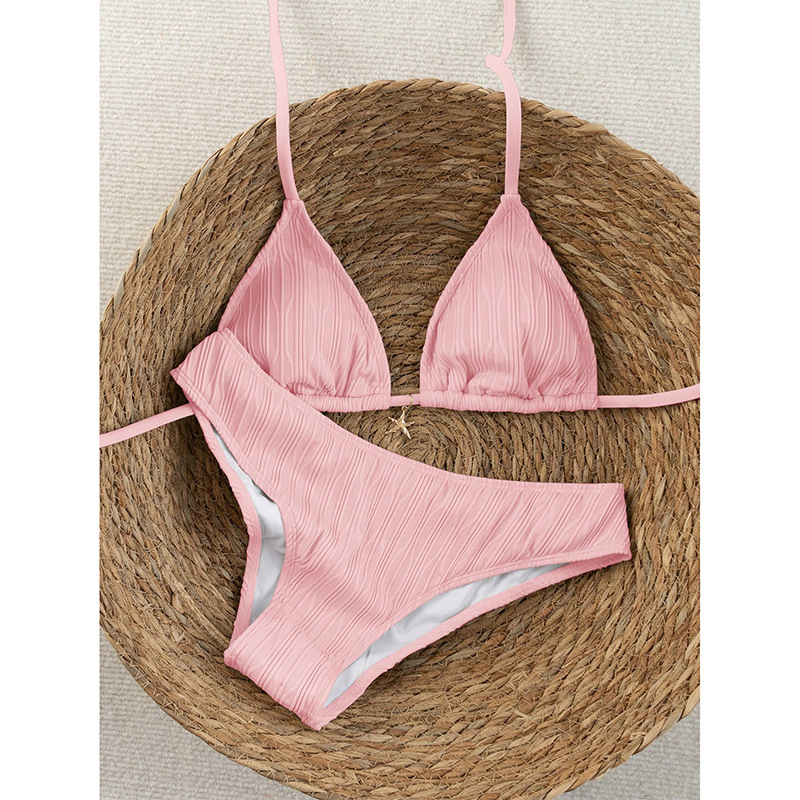 Solid Tie-Side Strap Two-Piece Bikini Swimsuit for Summer