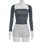 Women's Sexy Color Block Polka Dot Long Sleeve Cape Shorts Vest Three-Piece Set