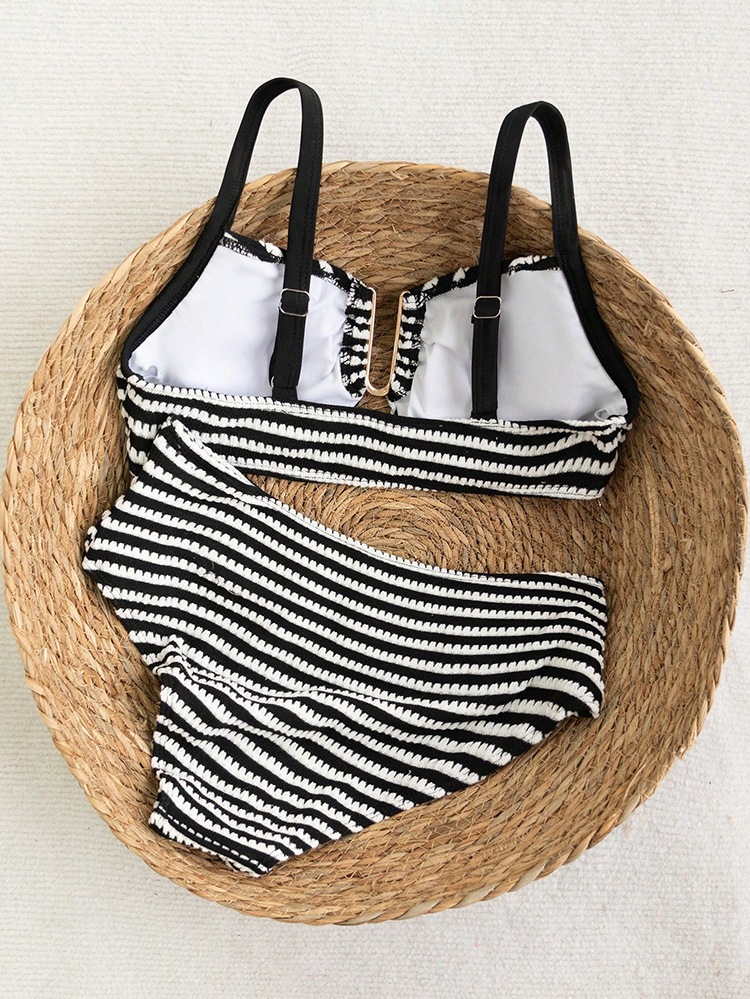 Striped Camisole Two-Piece Bikini Swimsuit for Beach Holidays