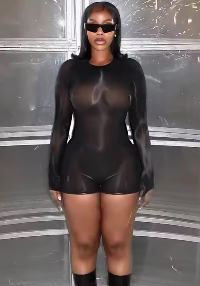 Printed Mesh See-Through Backless Bodysuit for Summer Clubbing