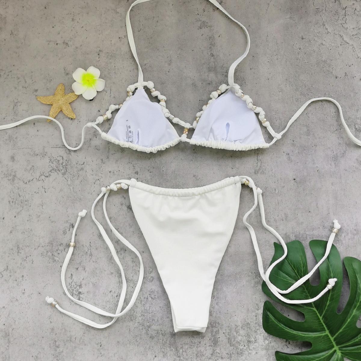 Solid Lace-Up Hollow-Out Backless Two-Piece Bikini Swimsuit