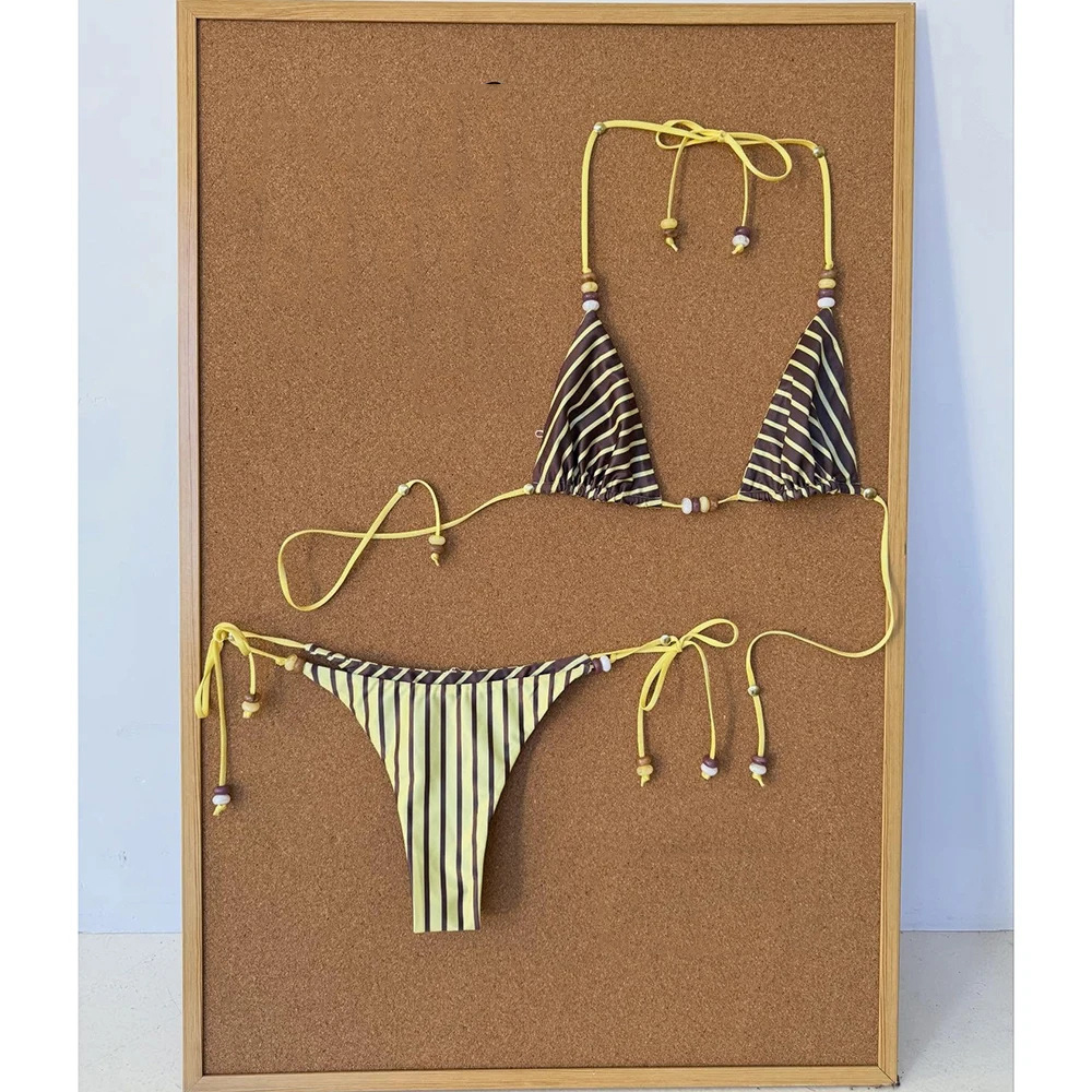 Printed Beaded Two-Piece Bikini Swimsuit for Beach Vacations
