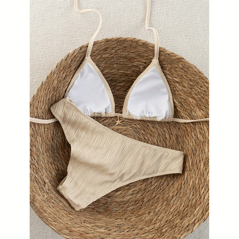 Solid Tie-Side Strap Two-Piece Bikini Swimsuit for Summer