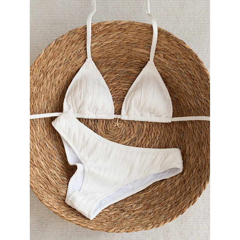 Solid Tie-Side Strap Two-Piece Bikini Swimsuit for Summer