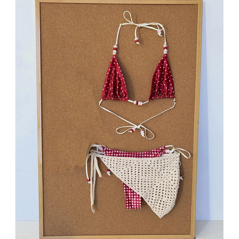Printed Beaded Two-Piece Bikini Swimsuit for Beach Vacations