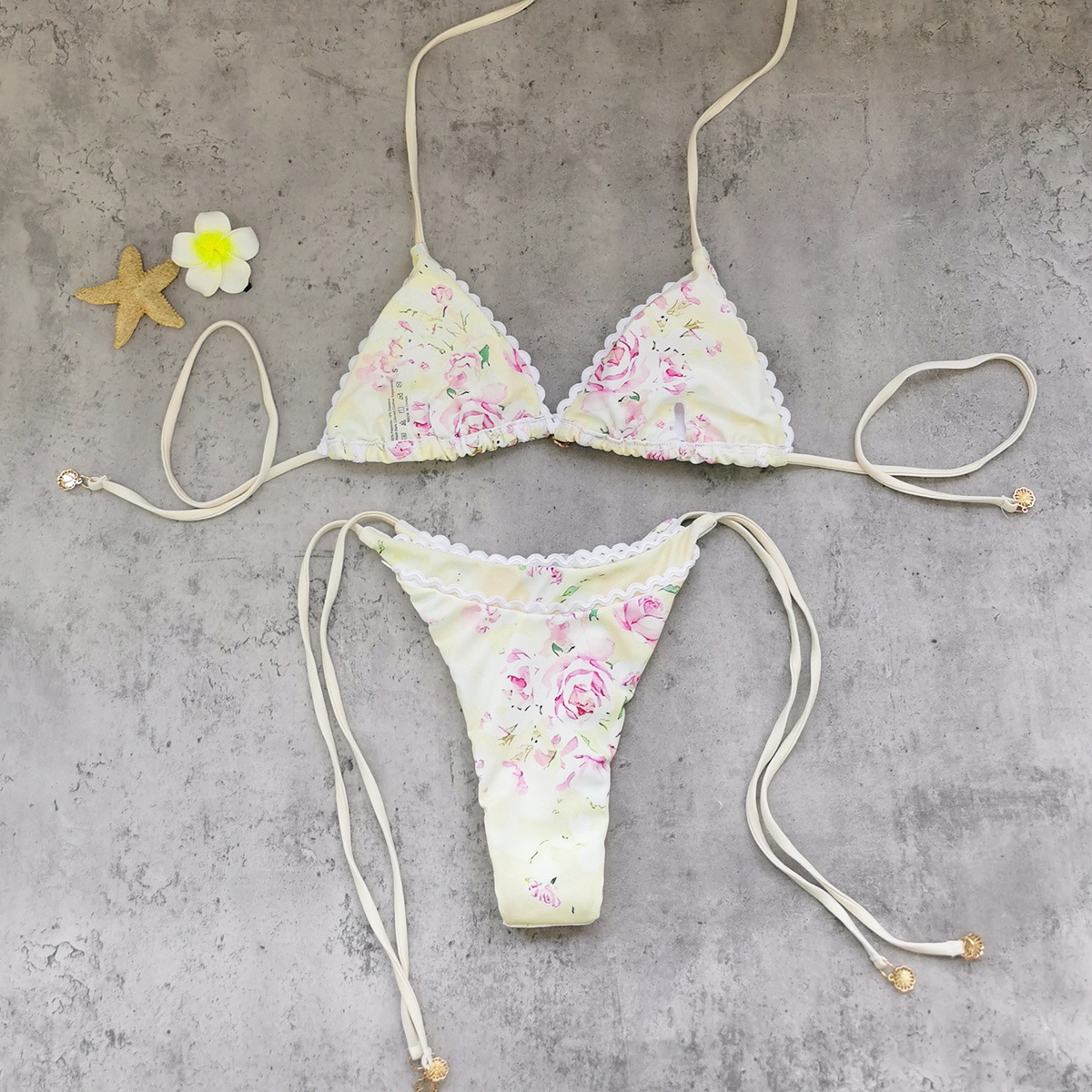 Printed Lace-Up Two-Piece Bikini Swimsuit for Summer Vacations