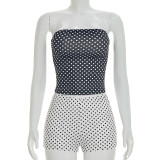 Women's Sexy Color Block Polka Dot Long Sleeve Cape Shorts Vest Three-Piece Set