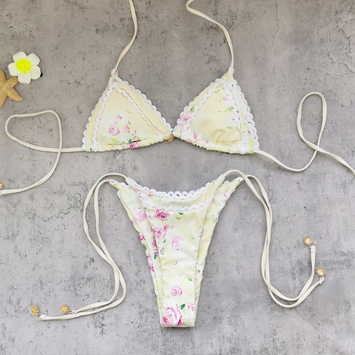 Printed Lace-Up Two-Piece Bikini Swimsuit for Summer Vacations