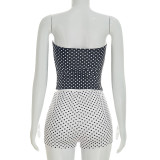 Women's Sexy Color Block Polka Dot Long Sleeve Cape Shorts Vest Three-Piece Set