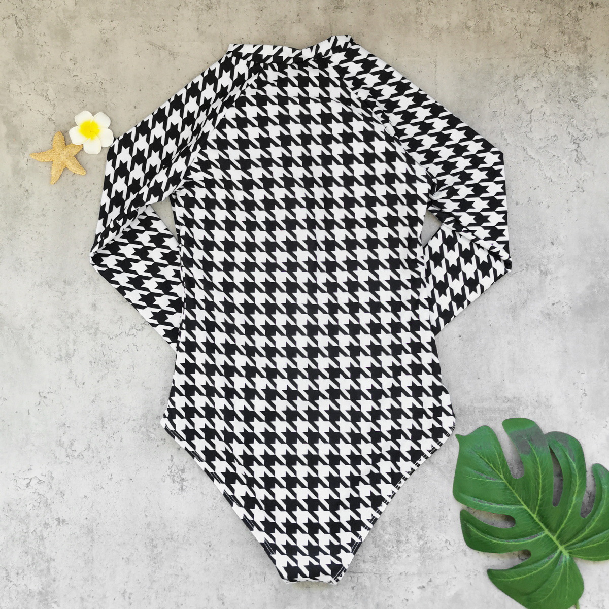 Plaid Long Sleeve Zipper Surfing One-Piece Swimsuit