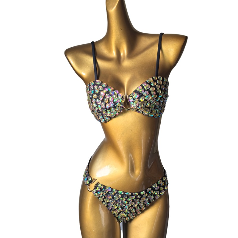 Rhinestone Diamond Tassel Two-Piece Bikini for Beach Parties