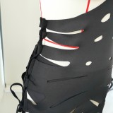 Women Black Bikini Hollow-Out Dress Three-Piece Swimwear