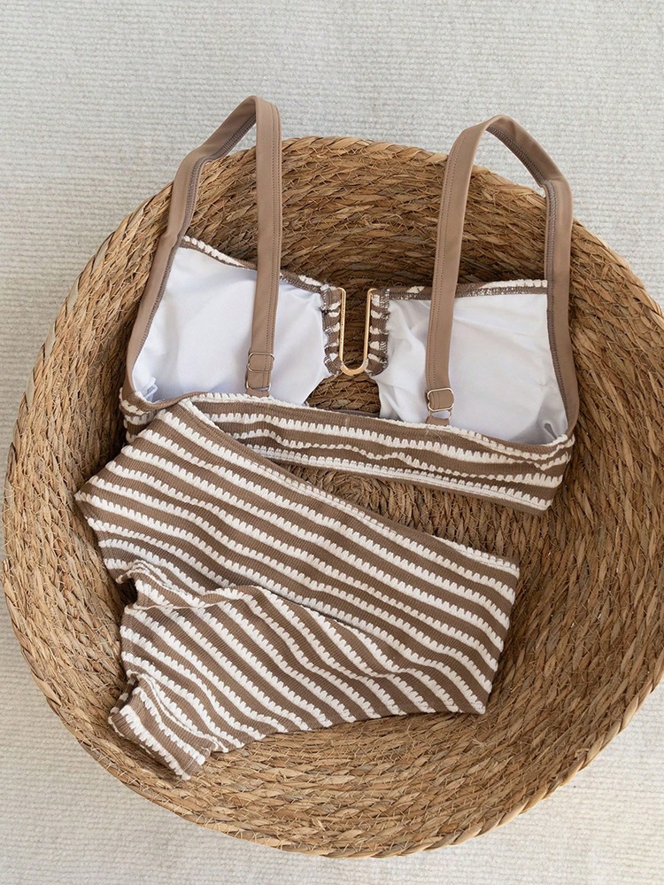 Striped Camisole Two-Piece Bikini Swimsuit for Beach Holidays