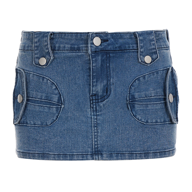 Washed Slant Pocket Denim Skirt for Casual Streetwear