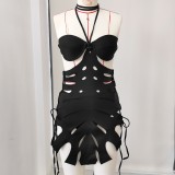 Women Black Bikini Hollow-Out Dress Three-Piece Swimwear