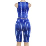 Women Summer Polka Dot Printed Sexy Top Shorts Two-Piece Set