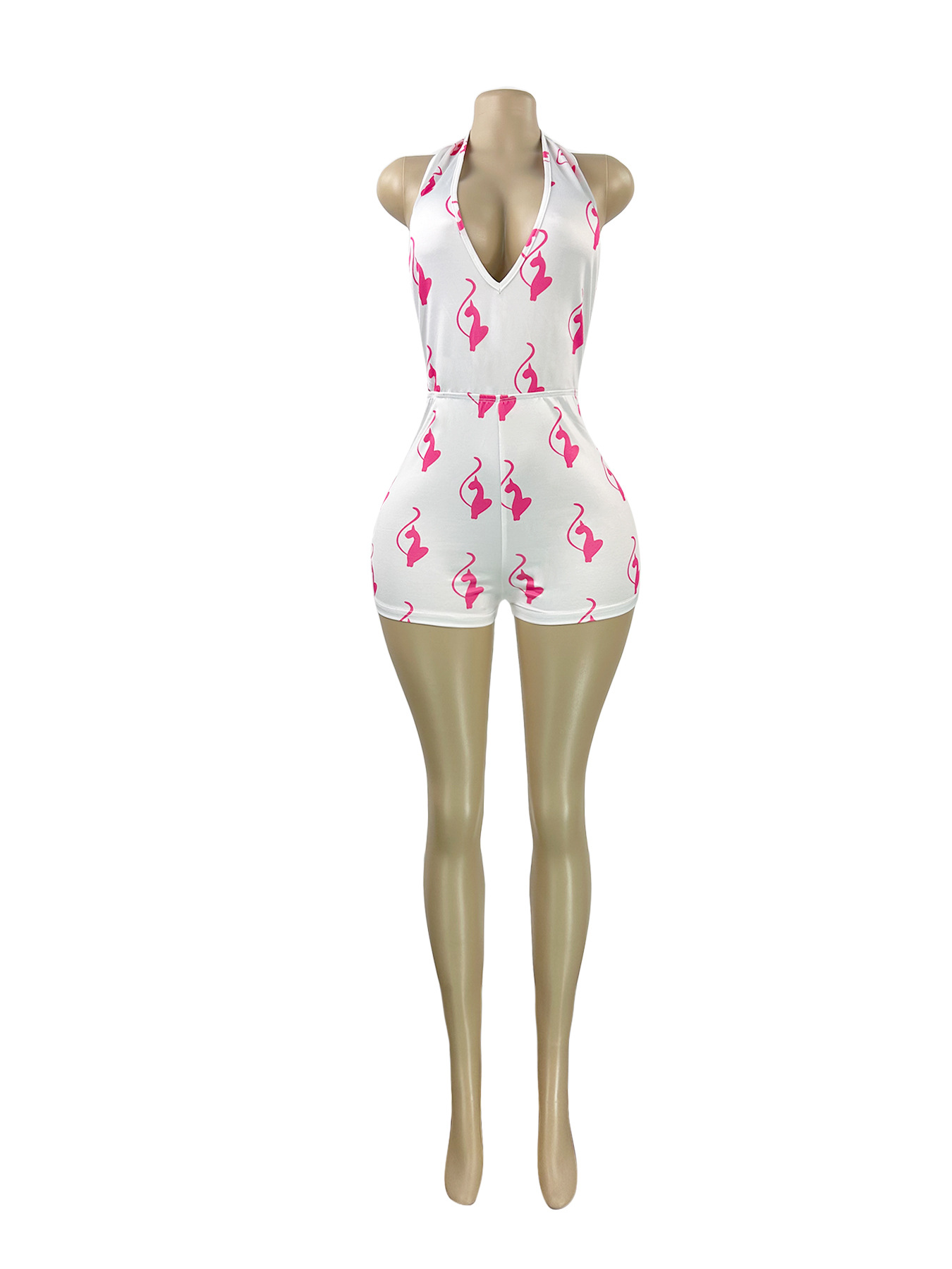 Printed V-Neck Halter Backless Jumpsuit for Summer Parties