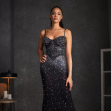 Women Beaded Long Dress Sexy Elegant Party Evening Dress