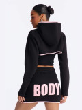Spring Women Crop Hoodie Skirt Set Printed Three Piece Outfit Casual Sportswear