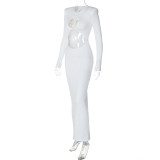Women Autumn Sexy Elegant Hollow-Out Long Sleeve Bodycon Maxi Dress