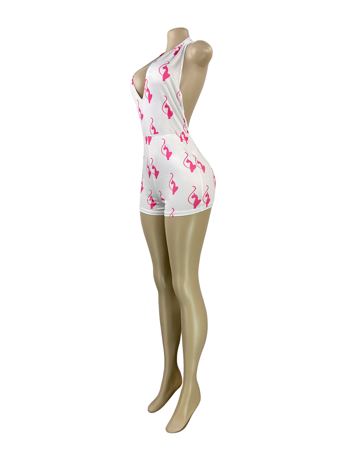 Printed V-Neck Halter Backless Jumpsuit for Summer Parties