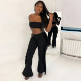 Women Summer Sexy Sleeveless Crop Top Long Pants Two-Piece Set