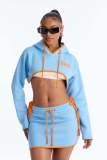Spring Women Crop Hoodie Skirt Set Printed Three Piece Outfit Casual Sportswear