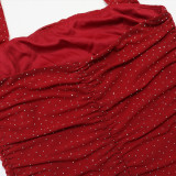 Women Sleeveless Lace-Up Slit Beaded Party Dress Evening Dress Clubwear